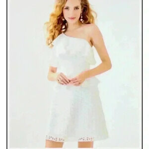 Lilly Pulitzer Josey Dress Resort White Oval Flower Petal Eyelet Size L